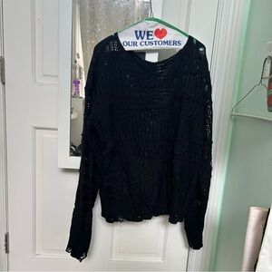 Black Crochet Oversized Long Sleeve Sweater